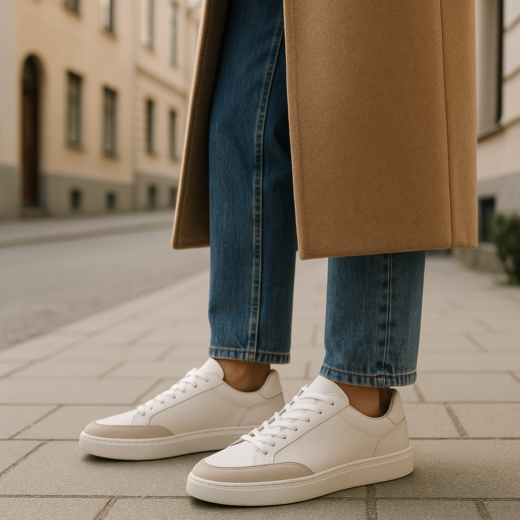 Minimalistiska sneakers i vitt och beige för skandinavisk vardagsstil 2026